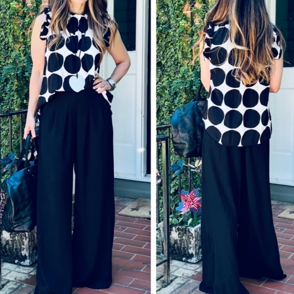 BRAND NEW! Fabulous Black Boho Wide Leg Solid Pleated Pants - Picture 7 of 11